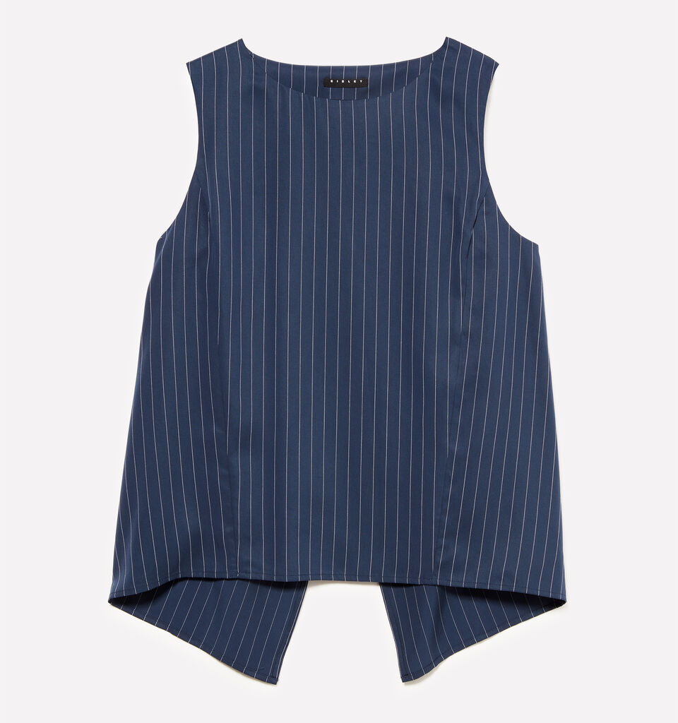 Pinstripe top with open back - women's tops - Blue | Sisley image number 5